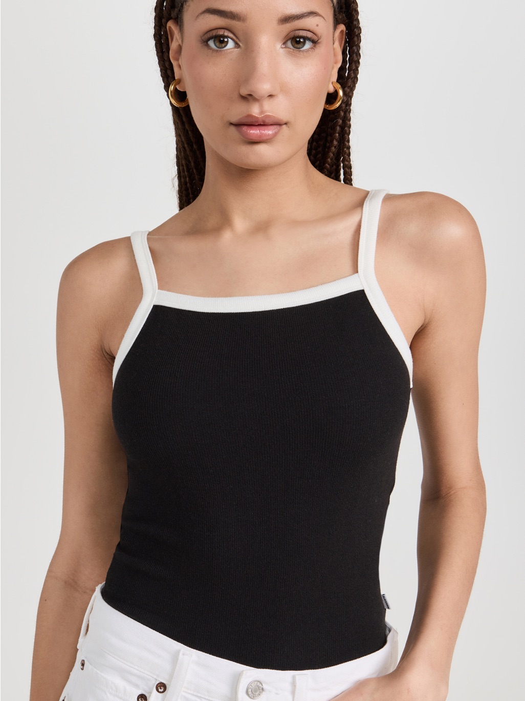 Rolla Black & White Ribbed Tank Top With Contrast Trim